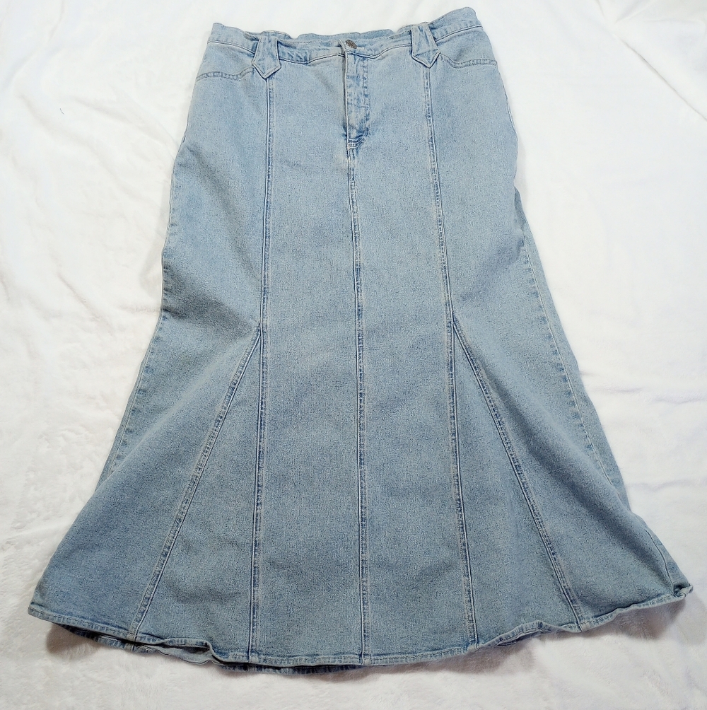 Roper Western Denim Mermaid Midi Skirt Long Lined Panel Flare Modest Y2K Vintage